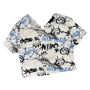 Faded Rose Graffiti Y2K Queen Crop Top Open‎ Back Streetwear Tee Shirt Size M